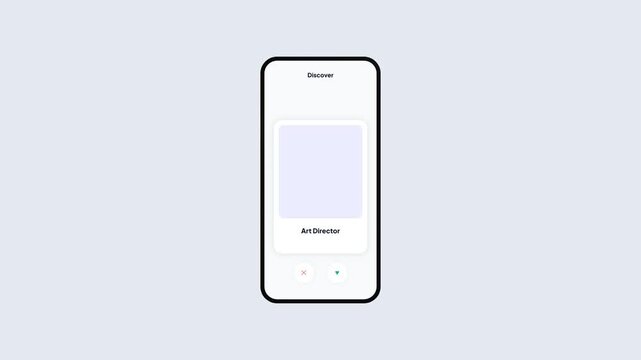 Mobile Application Layout Displaying Job Profile Selection Feature using Card Swiping Interface Animation Template