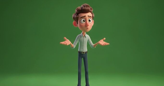 Animated cartoon character posing on green screen