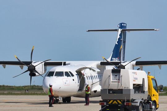 Niigata, Japan - May 23, 2026: Toki Air ATR 42-600 (JA03QQ) aircraft parked on apron during ground handling operations at Niigata Airport