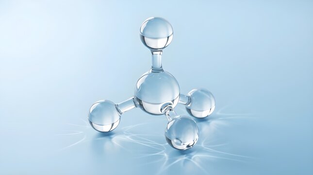 Molecular structure representation of a transparent tetrahedral molecule with a central atom and four surrounding atoms, symbolizing chemistry, science, and research