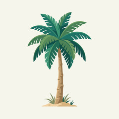 Fototapeta premium A single green palm tree stands on a small sandy patch