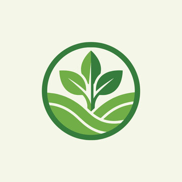 A minimalist green plant icon set inside a circular frame design
