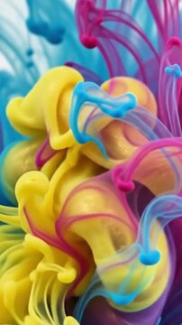 Abstract liquid ink swirl in water, vibrant colors, 916 vertical.