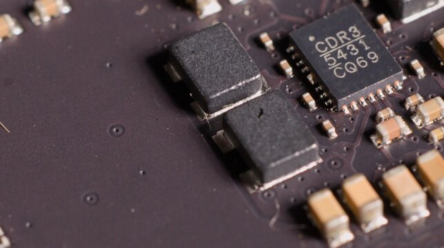 Macro Close-Up of Integrated Circuits and Components on a RAM Module