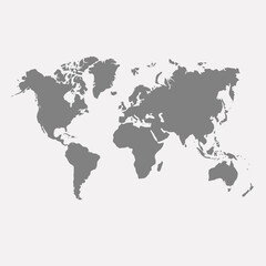 Fototapeta premium A simple gray silhouette of the world map on white background