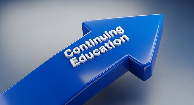 Continuing Education Concept with Blue Cursor Pointer Arrow over White Surface Symbolizing Professional Development Career Growth Lifelong Learning and Academic Success