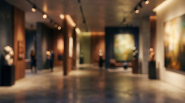Abstract blurred art gallery museum interior luxury lobby exhibition space modern design background architecture exhibition hall aesthetic backdrop