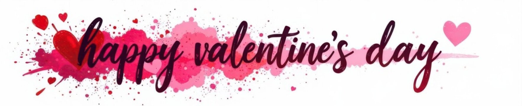 Brush script, "Happy Valentine's Day", ink splatters on white , stylish, white, font