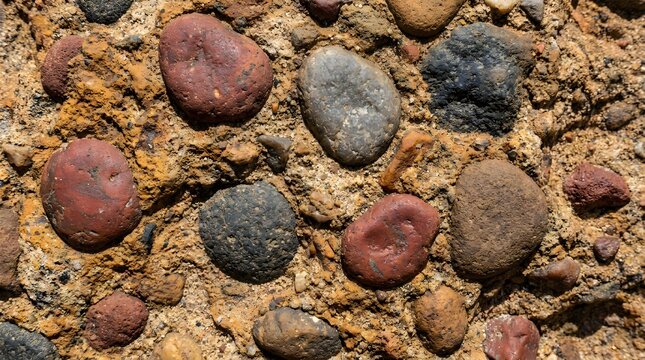 Close up detail of ancient texture conglomeration rock sediment