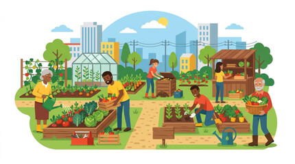 Fototapeta premium Climate Resilient Community Garden Supporting Local Food Systems in Urban Areas