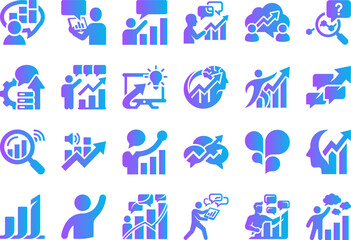 Fototapeta premium Collection of business analytics icons with charts and graphs, representing growth and strategy.