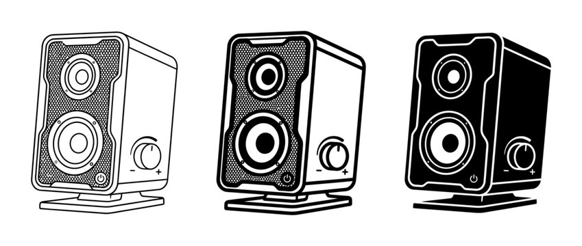3 Speaker Icons, Outline and Silhouette Styles, for Audio and Music Applications