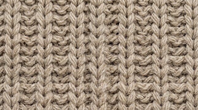 Closeup of beige knitted fabric texture with intricate stitch pattern isolated on white background