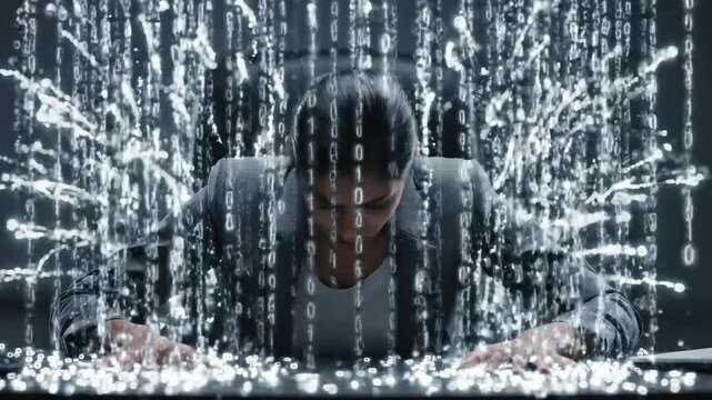 Woman suffering panic attack and extreme information overload in the modern digital workplace. Experiencing technology pressure, stress and burnout.
