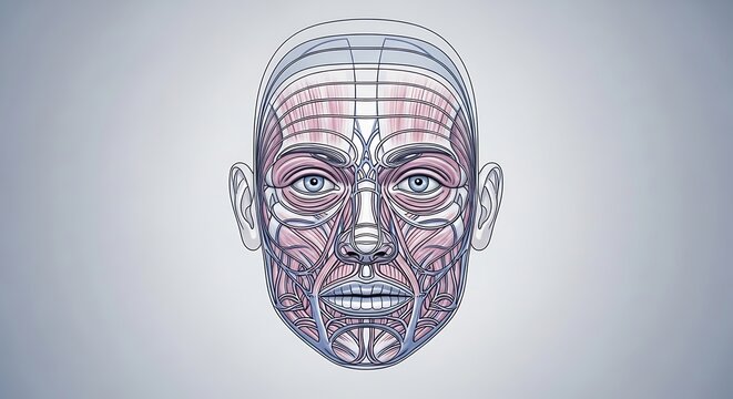 Facial anatomy illustration with color coded sections.
