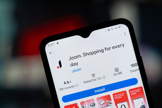 Dhaka, Bangladesh - April 28, 2026: Joom app page on Google Play Store displayed on a smartphone.