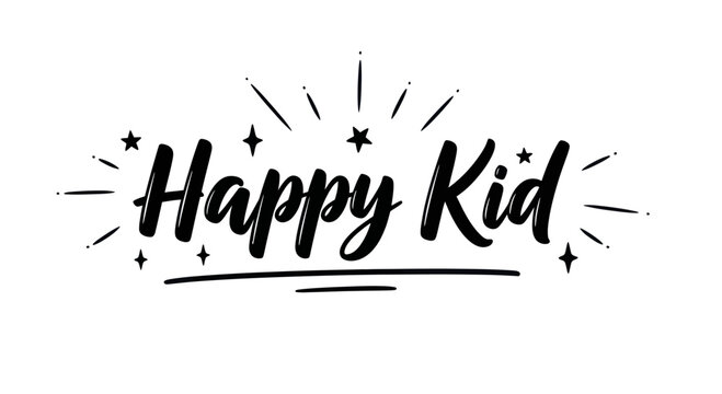 Happy Kid Handwritten Text with Stars and Rays