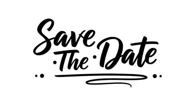 Save The Date Hand Lettering Calligraphy Black White Elegant Script