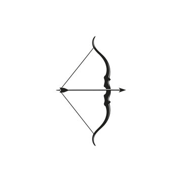 Traditional Recurve Bow with Nocked Arrow Silhouette Icon