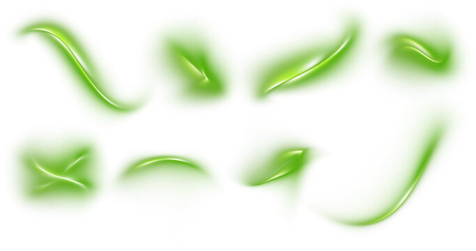 Green glossy 3d claw crescent blob shapes on transparent background