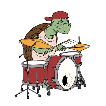 Cool Turtle Character Playing Drum Set Looping Animation