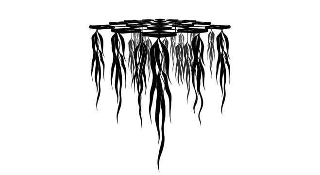 Abstract Black Tentacles Hanging From Hexagonal Structure, Dark Organic Forms