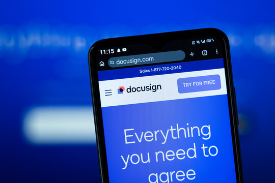 Dhaka, Bangladesh - 05 May 2026: Close-up of Docusign's homepage on a smartphone.