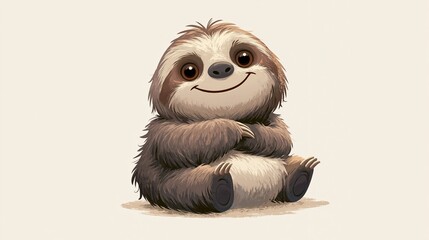 Fototapeta premium Friendly cartoon sloth smiles, sitting down. Great for kids' posters and pictures.