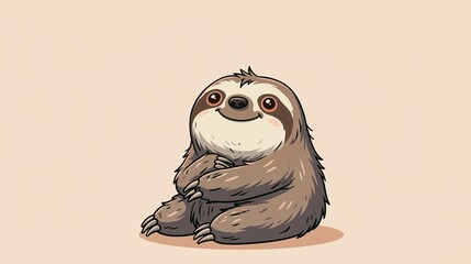 Fototapeta premium Friendly cartoon sloth smiles, sitting down. Great for kids' posters and pictures.