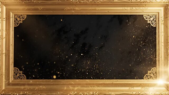 Ornate Golden Frame with Dark Center and Subtle Sparkle Effect.