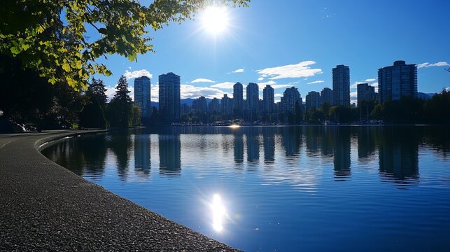 Central Park Serenity - Reflecting Skyscrapers on a Sunny Day.