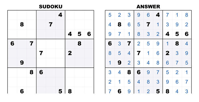 Sudoku puzzle with solution displayed on the right side