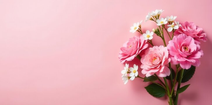 Elegant gypsophila & carnation bouquet, square photo insert Soft pink backdrop , bouquet, greeting card