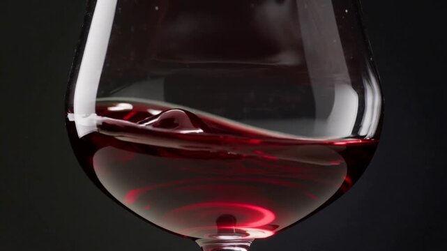 Vin rouge tourbillonnant dans un verre cristal macro _ Red wine swirling in crystal glass macro slow motion