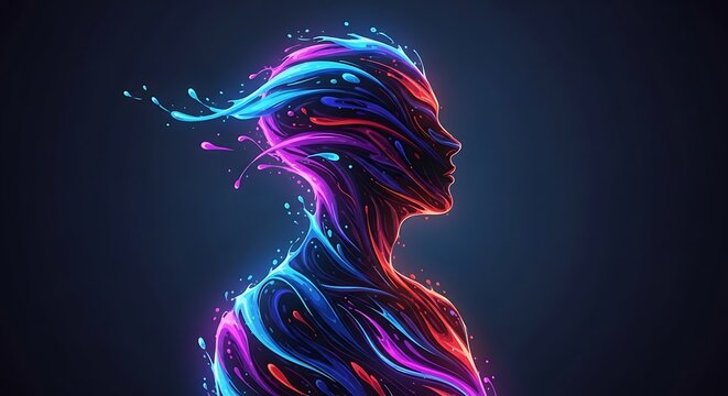 Vibrant digital human face profile.