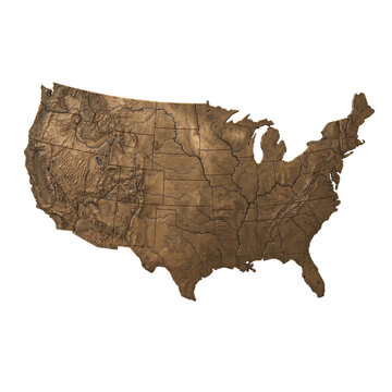 Bronze topographical 3D map of the United States