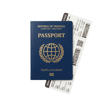 Blue passport document and boarding passes for air travel