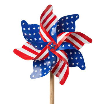 American flag pattern pinwheel toy on a wooden stick
