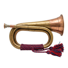 Vintage brass bugle with red and blue rope tassels © BTG