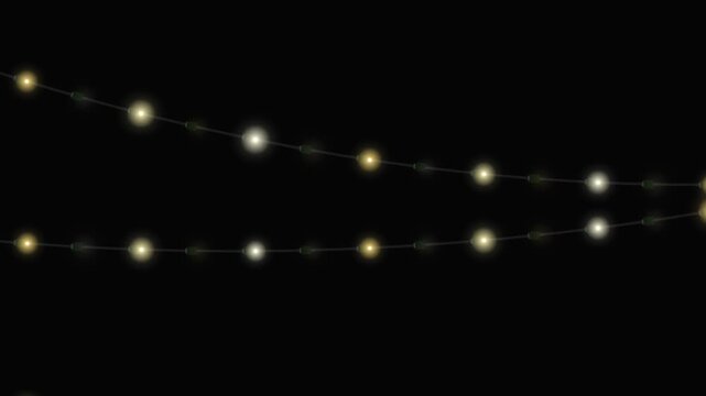 Two Rows of Warm String Lights Blinking Animation on Pure Black Background