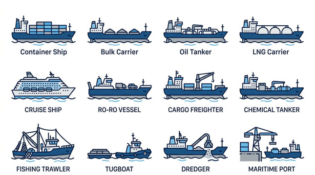 Types of Maritime Vessels Illustration