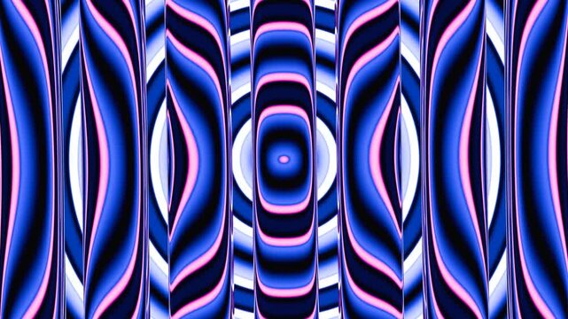 Abstract purple blue background, 3D kaleidoscope style hypnotic fantasy background, 4K seamless computer graphic animation.
