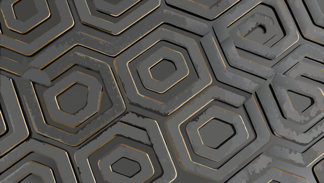 hexagonal pattern with dark gray and gold outlines geometric design repeating shapes hexagons texture background vector illustration modern abstract art decoration