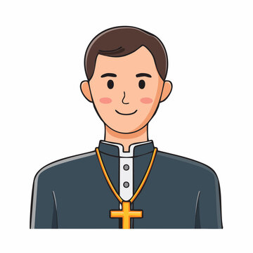 Illustration of a Catholic Priest wearing a clerical collar and cross necklace
