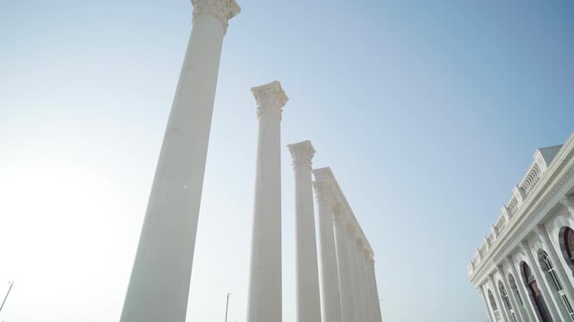Khor Fakkan Amphitheatre Greek Columns in Mini Rome Architecture &ndash; 4K Footage