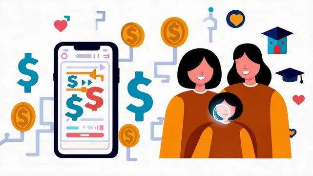 Mobile Remittance And Family Support Illustration
