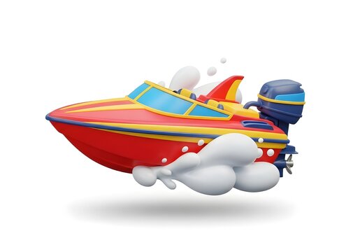Cartoon style dynamic 3D red speedboat icon