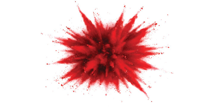 Bright red powder explosion isolated on a clean surface