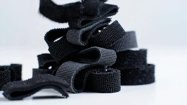 Collection Of Flexible Black Elastic Bands And Straps Isolated On White Background For Medical And Beauty Applications