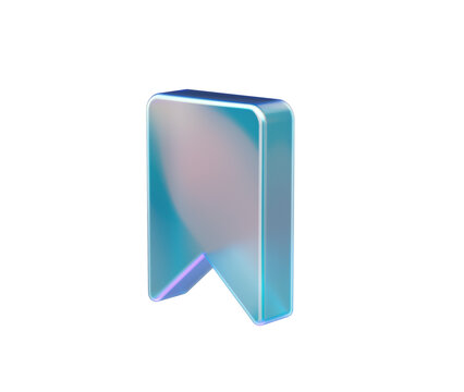Modern holographic glass bookmark or save ribbon tag 3D render isolated element.